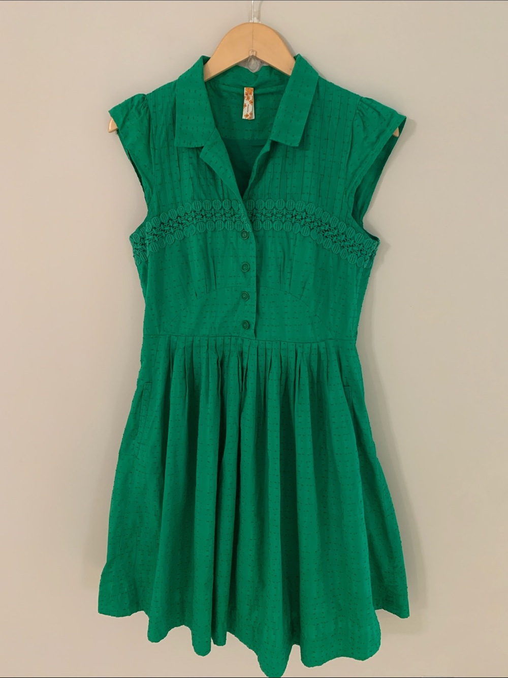 Maeve Cotton Swiss Dot Crochet A-Line Dress With Pockets Kelly Green Size 10